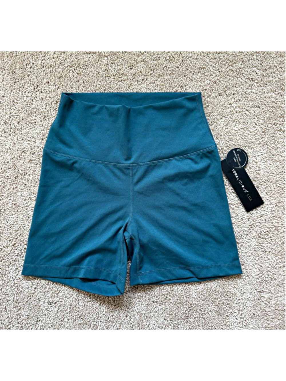 Yogalicious Lux Women's Biker Shorts L Aegean Sea Solid Pull-On Stretch SHY32190